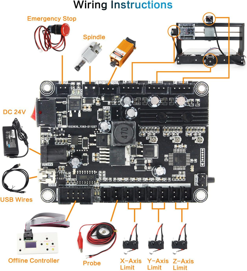 RATTMMOTOR 3018-PRO DIY CNC Router Kit+GRBL Offline Controller, 3 Axis Hobby CNC Router Machine, Plastic Acrylic PVC PCB Wood Mini Desktop Engraving Milling Carving Machine, Working Area 300x180x45mm