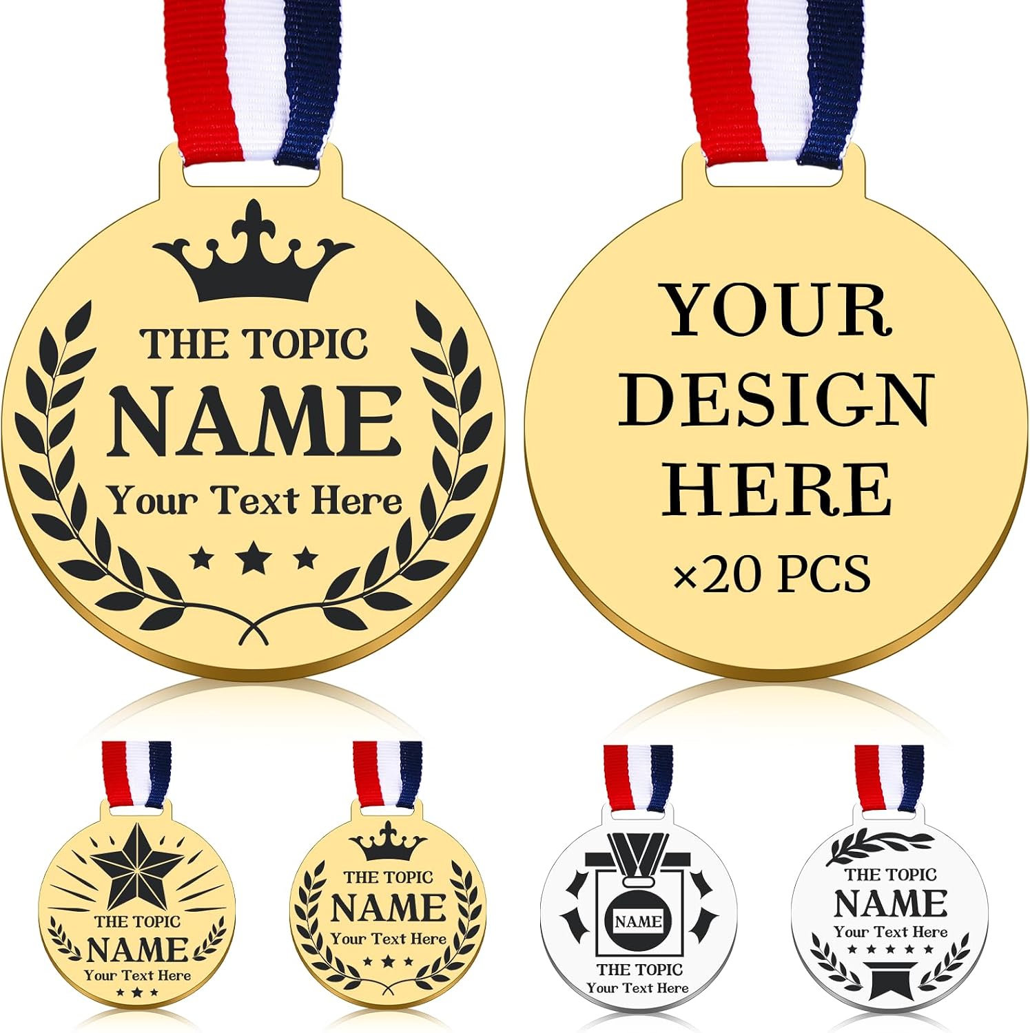 Custom Medals for Awards, Personalized Engraved Medals Bulk with Name Text, 1st 2nd 3rd Place Medal for School Family Sports Event Celebration Souvenirs, Competition Trophy Medal for Kids Adults