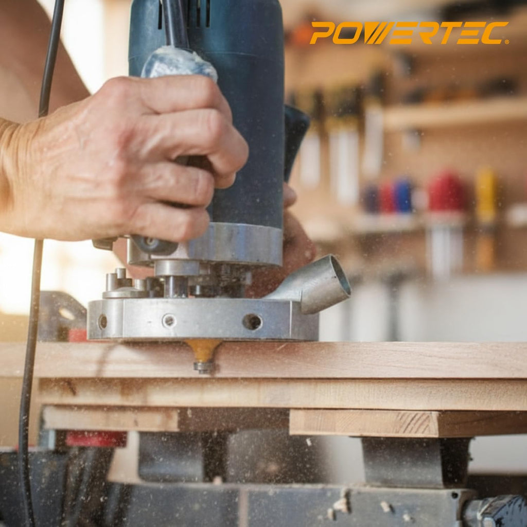 POWERTEC 10-Piece Carbide Tipped Router Bit Set, 1/2' and 1/4' Shank Router Bits for DIY and Various Woodworking Projects. Includes Flush Trim, Roundover, Dovetail, Core Box and More (73010)