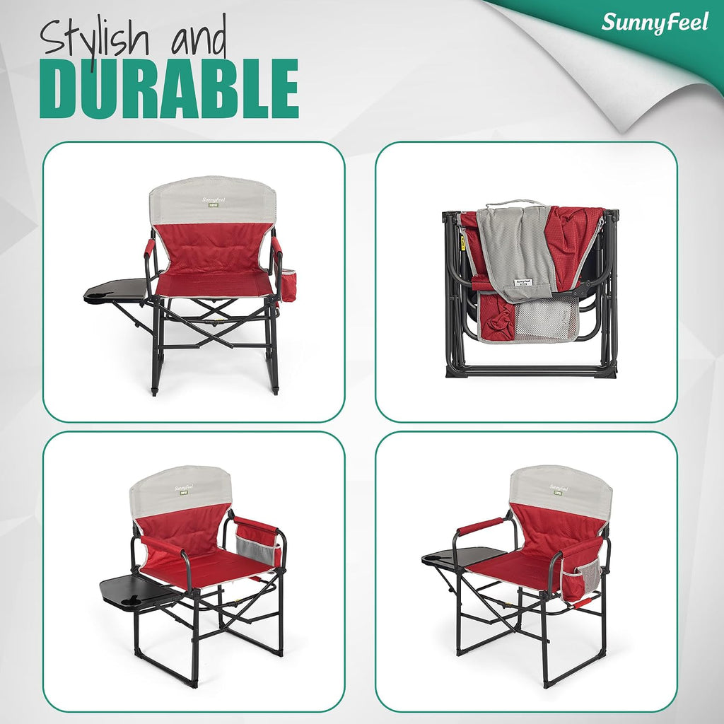 SUNNYFEEL Camping Directors Chair, Heavy Duty,Oversized Portable Folding Chair with Side Table, Pocket for Beach, Fishing,Trip,Picnic,Lawn,Concert Outdoor Foldable Camp Chairs