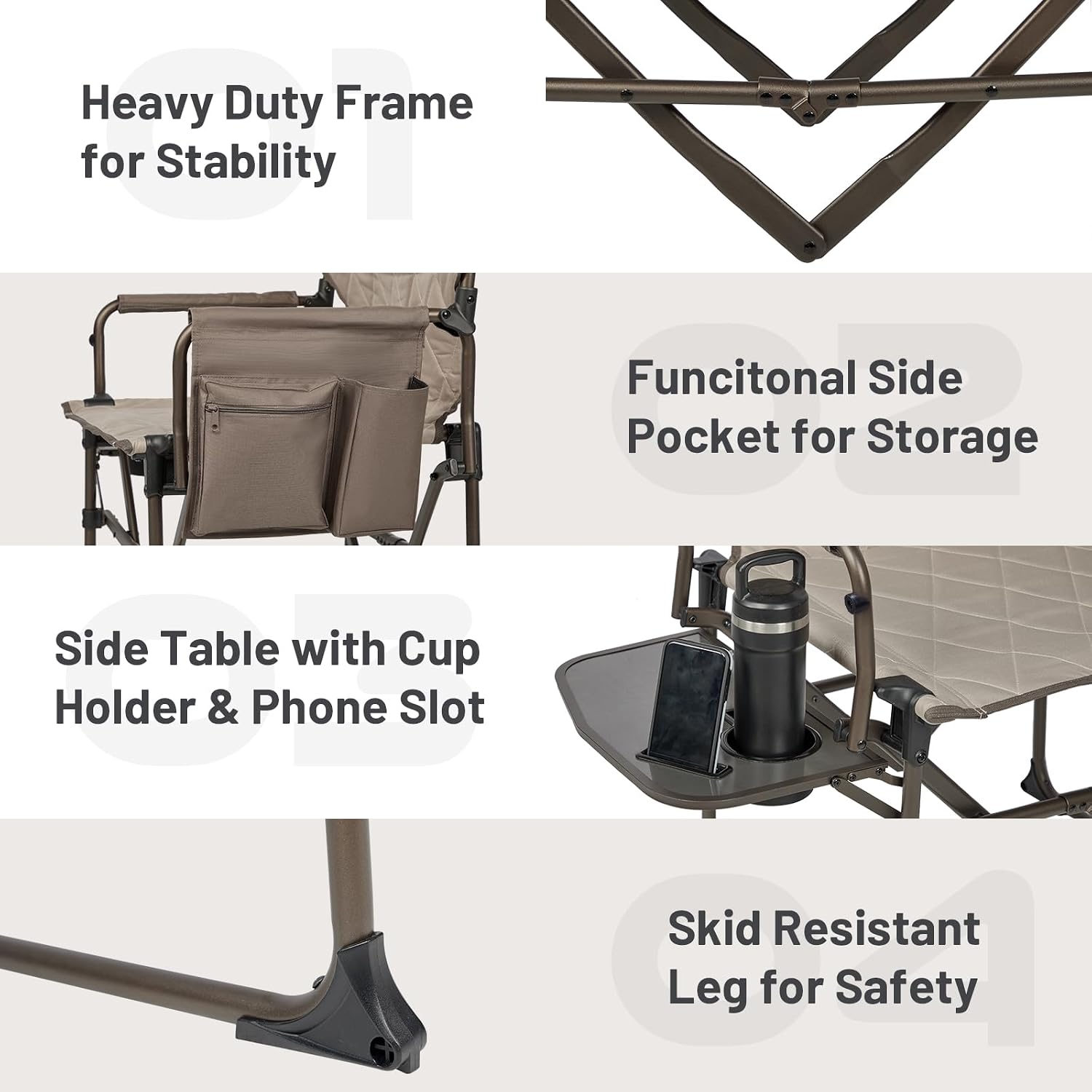 TIMBER RIDGE Aluminum Camping Directors Chair with Side Table Pocket, Portable Folding Chair, Heavy Duty Lawn Chair for Fishing Trip Picnic Concert Outdoor 400lbs, Tan 2 Pack