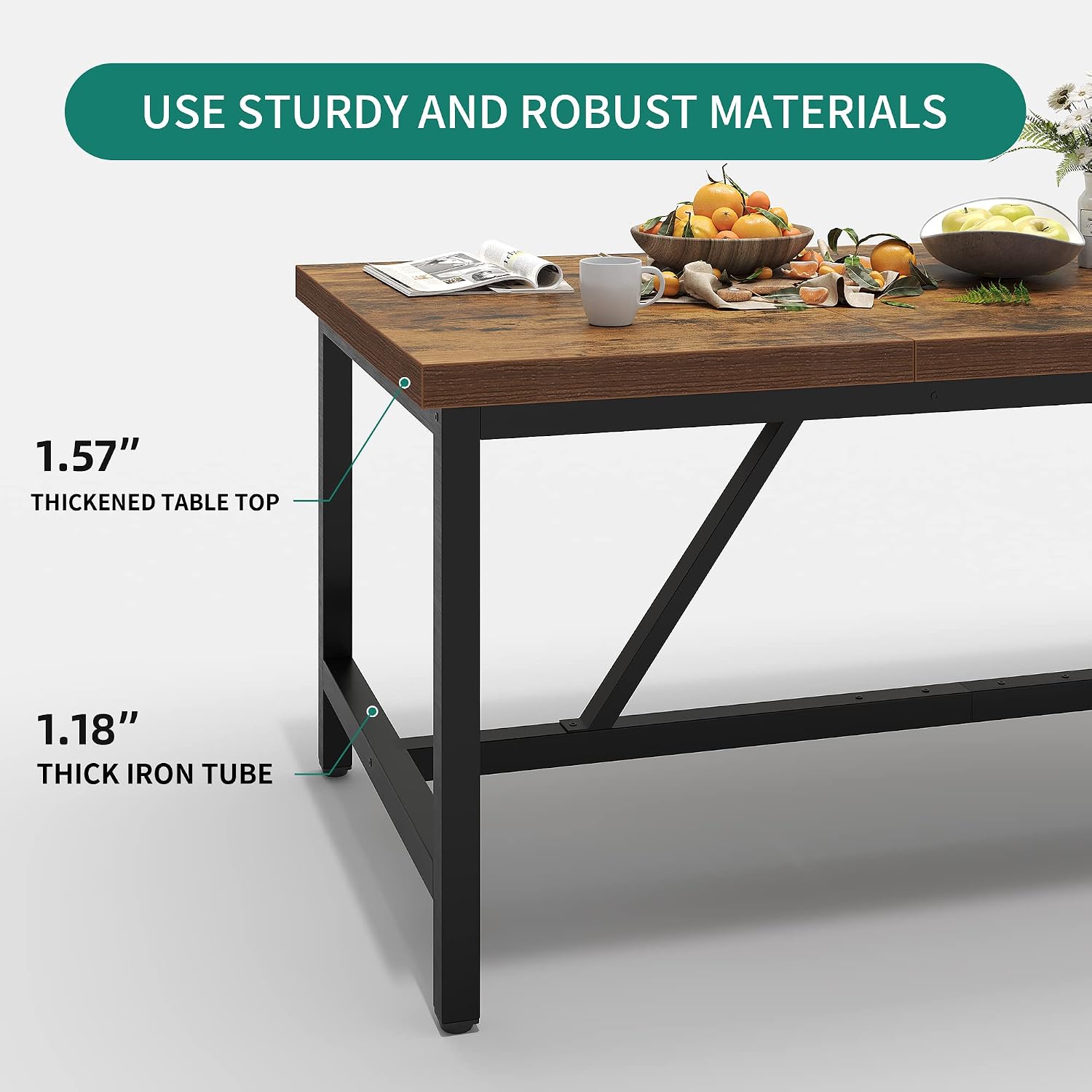 YITAHOME 70.8' Large Kitchen Dining Room Table for 6-8 People, Rustic Brown Farmhouse Industrial Wood Style Rectangle Apartment Dinning Room Dinette Tables for Eating Dinner