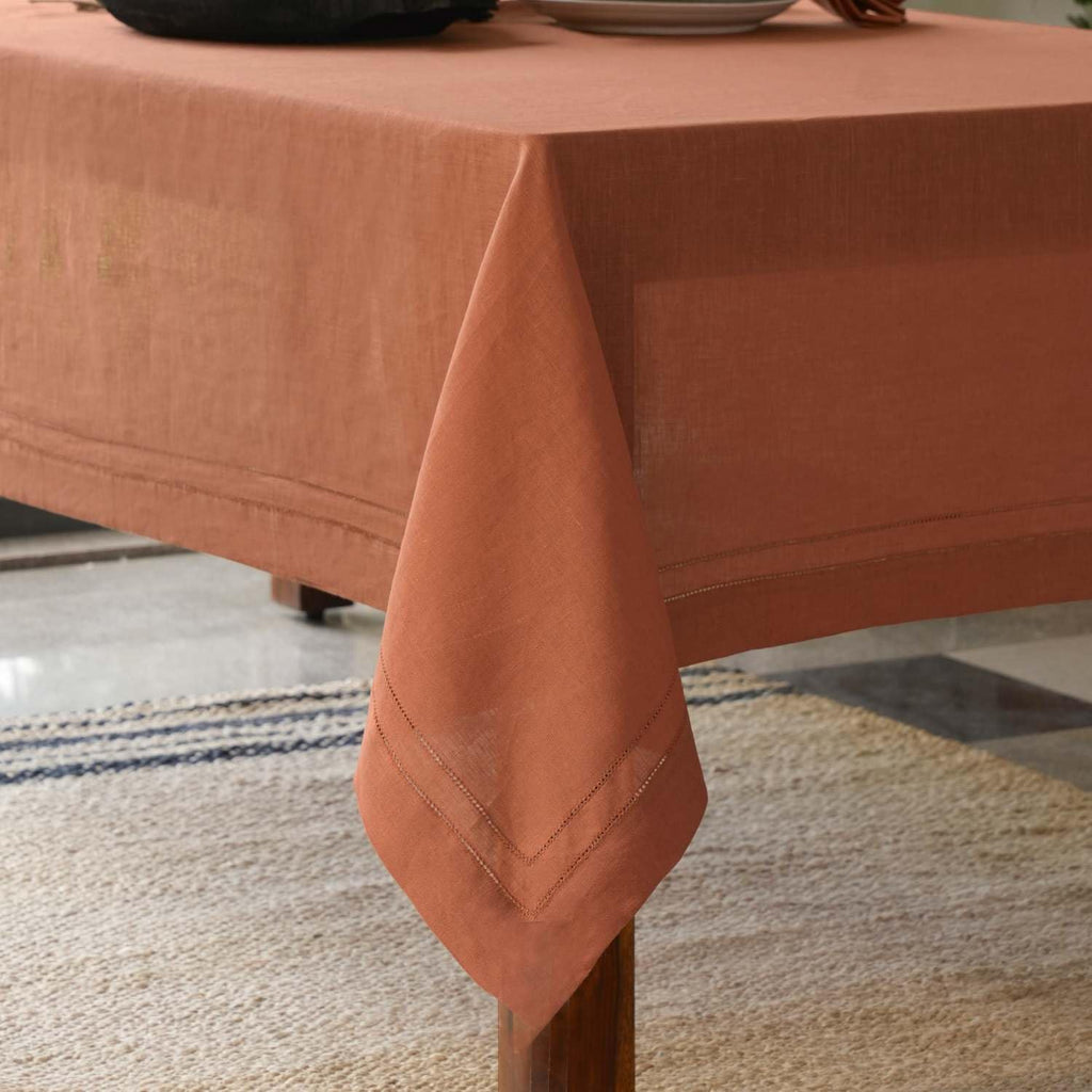 BLUE FLOWER CO Premium 100% Pure Linen Tablecloth 70'x108' Rectangle, Double Hemstitched Table Cover forDinner, Parties, Eco-Friendly, Fall & Winter Table Décor - Rust