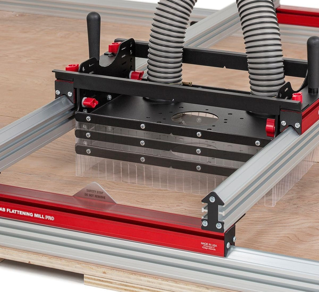 Woodpeckers Slab Flattening Mill Pro, Basic, 48'x58' Capacity, USA Made Wood Slab Leveling Jig, Integrated Dust Collection, Router Sled, Rails, Clamping Dogs