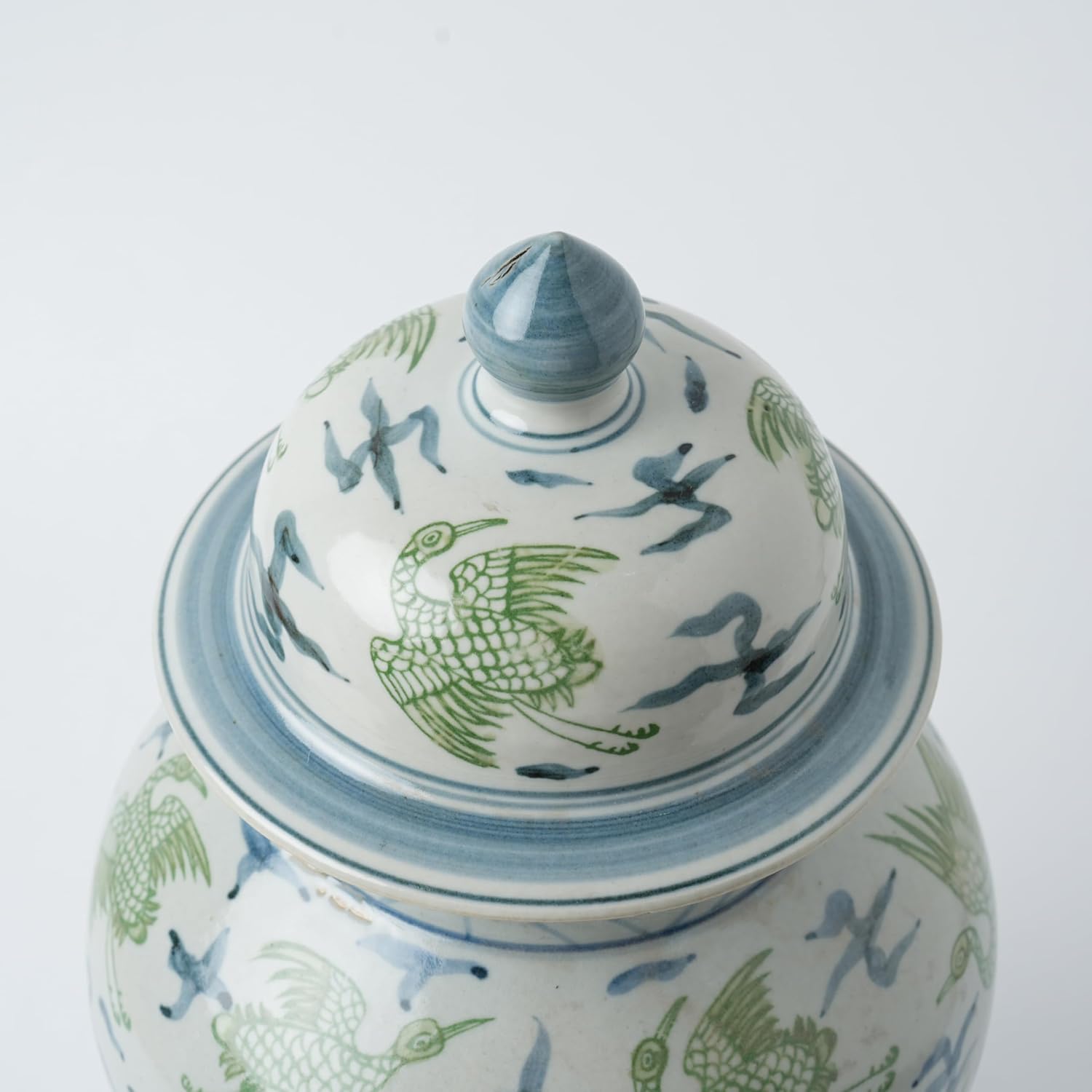 Handmade 41' Ceramic Ginger Jar w/Lid - Classic Chinese Style Porcelain Jar Tea Storage for Home Decor DecorativeTemple Jar Centerpiece Vintage Accent Antique Vase (Green White)