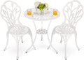 HOMEFUN Bistro Table and Chairs Set of 2 Outdoor 3 Piece Patio Set Tulip Pattern Cast Aluminum Bistro for Garden Balcony, Durable Rust All-Weather Resistance (White)