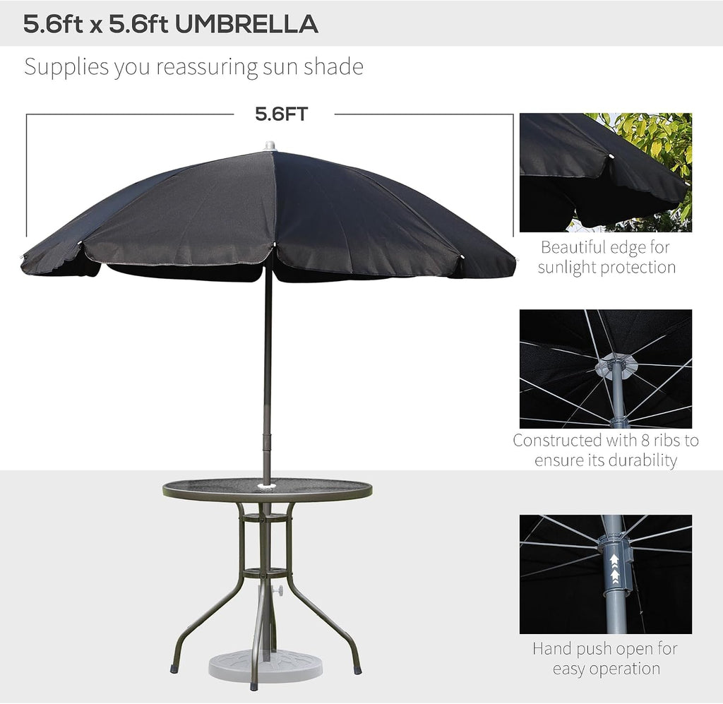 Outsunny 6 Piece Patio Dining Set for 4 with Umbrella, Outdoor Table and Chairs with 4 Folding Dining Chairs & Round Glass Table for Garden, Backyard and Poolside, Black and Coffee