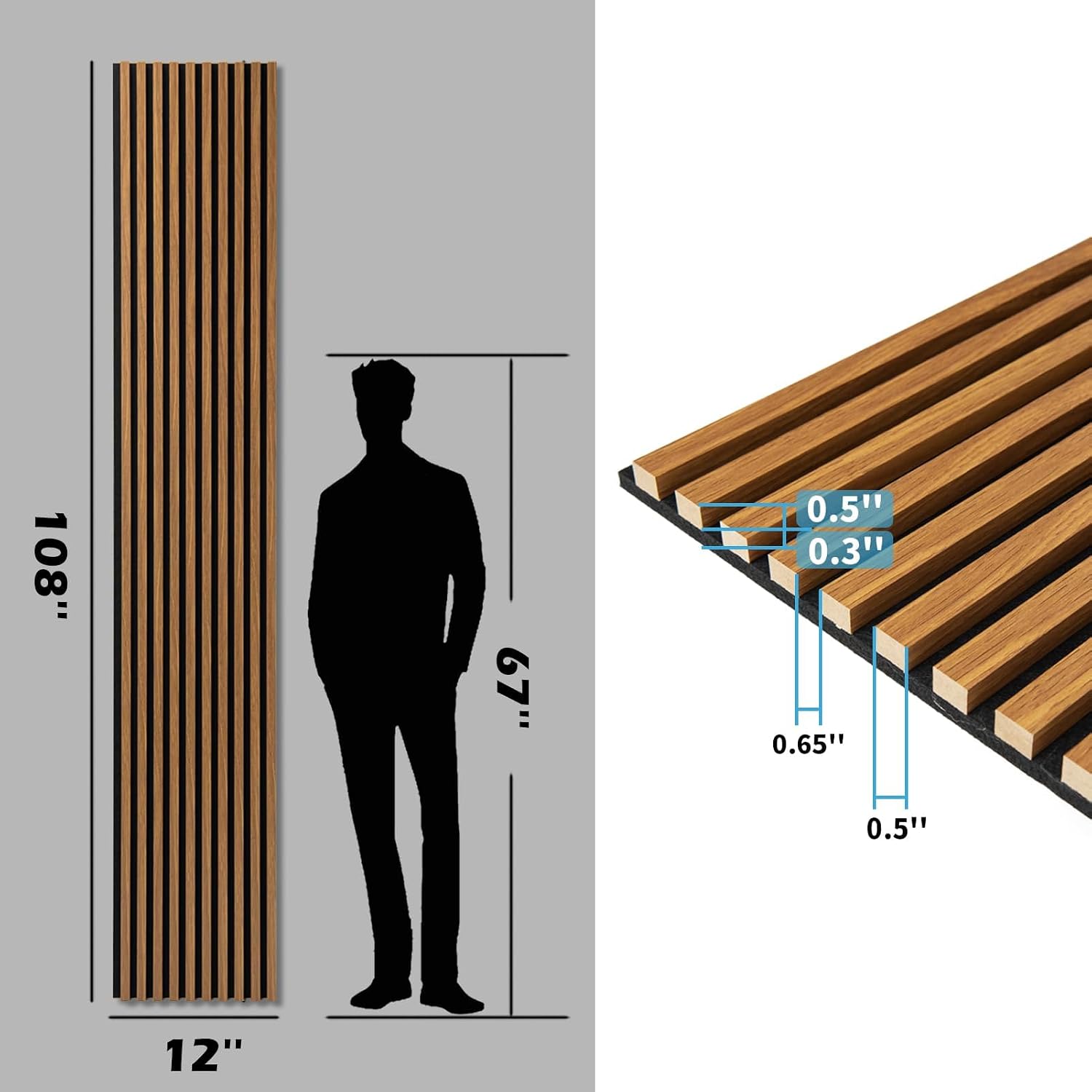 Art3d 4-Pack 108' x 12' Acoustic Wood Panels for Wall, Soundproof Wood Slat Panel for Wall and Ceiling, 3D Fluted Sound Absorbing Paneling for Interior Wall Decor, Living Room, Bedroom - Teak
