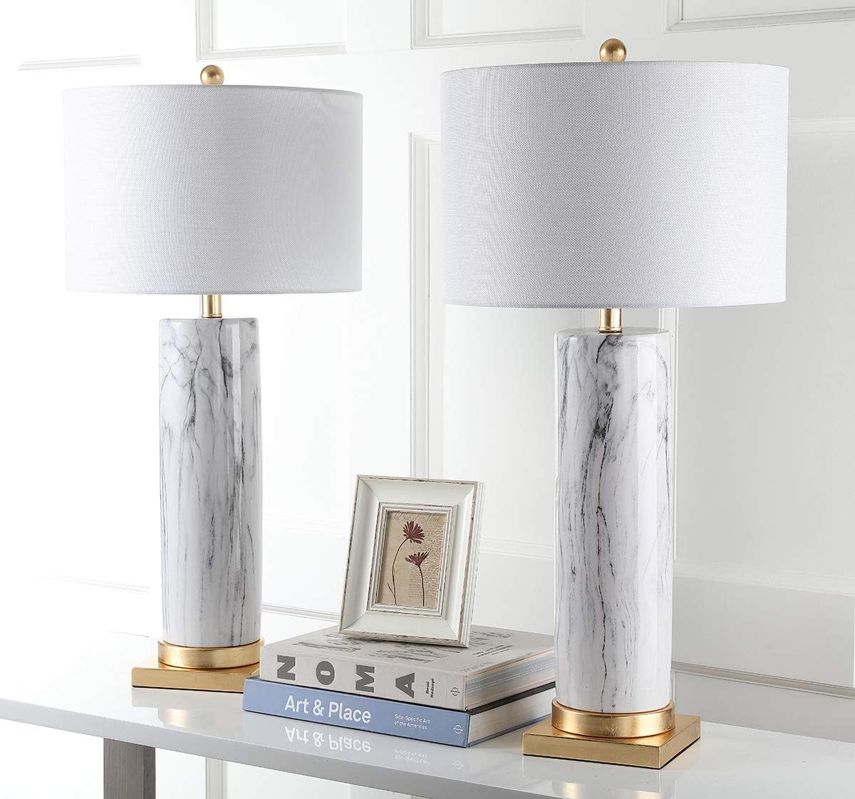 SAFAVIEH Lighting Collection Sonia Modern Black/ White Faux Marble 31-inch Bedroom Living Room Home Office Desk Nightstand Table Lamp Set of 2 (LED Bulbs Included)