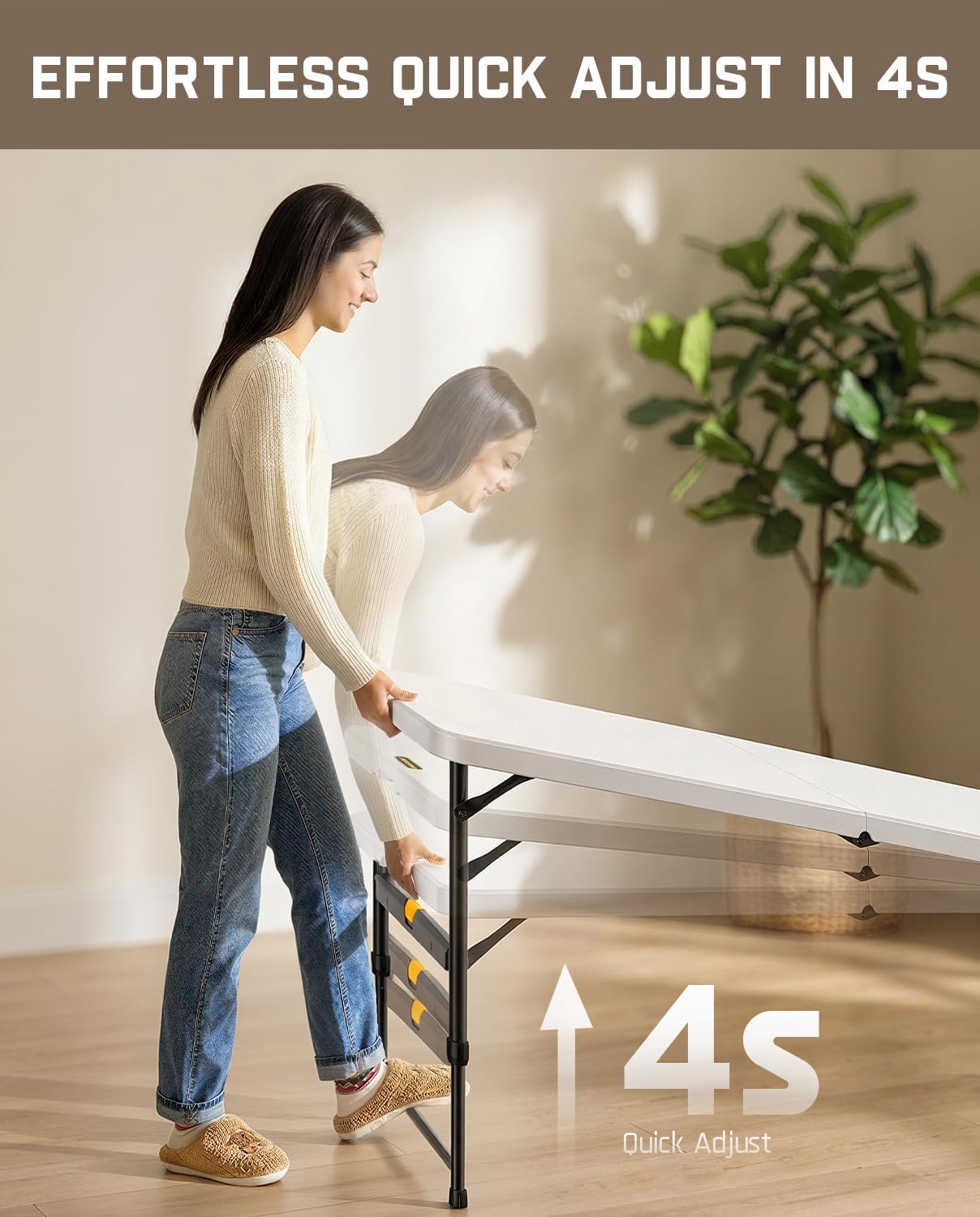 FanttikOutdoor 6ft Folding Table, 3 Heights, One-Handed Height Adjustment, Gravity Lock, Carry Handle, Indoor Outdoor Heavy Duty Fold-in-Half Portable Utility Table, Party, Granite White Zeta X6 Pro