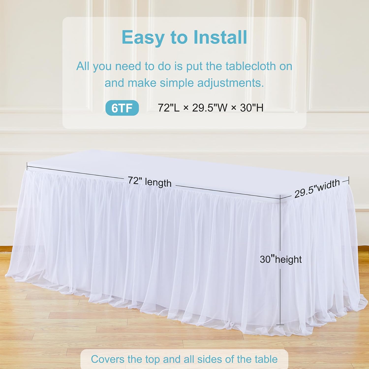 White Tulle Tablecloth 6 Foot Rectangle, Table Covers for 6 Foot White Tulle Tables Skirt Rectangle 6ft Wedding Table Cloths Party Baby Shower Banquet Fitted Elastic