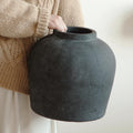 Large Ceramic Vase, 11' Rustic Farmhouse Terracotta Vase for Home Decor, Artisan Decorative Flower Vase for Living Room, Table Centerpiece, Bedroom (Rustic Black)