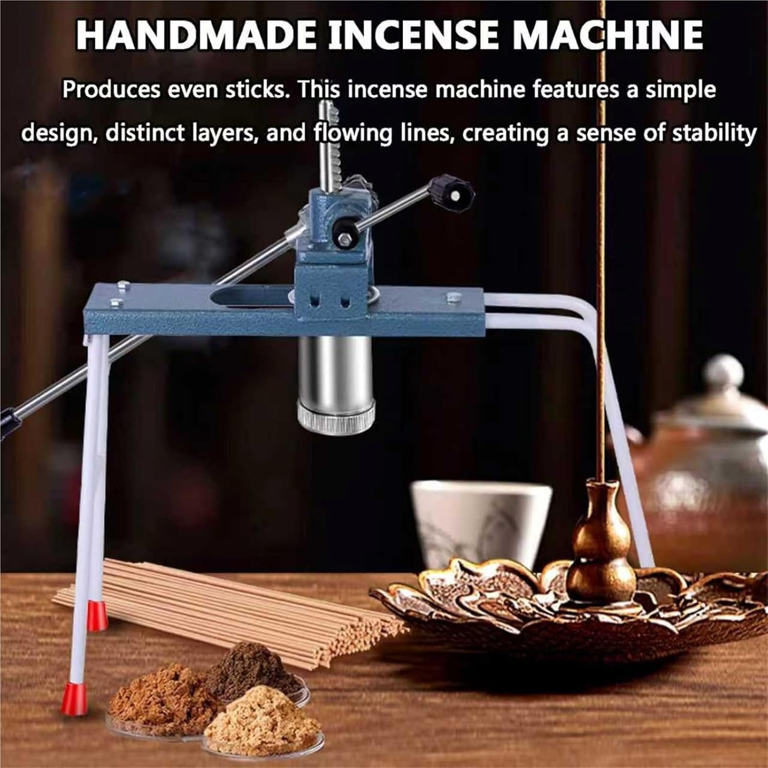 Manual Stick Incense Making Machine, Buddha Incense/Clay Extruder, Incense Making Tool, with 3 Different Sized Mould Plates(2/2.5/3mm), Adjustable Stand 50-56 Cm, for DIY Fragrance Accessory