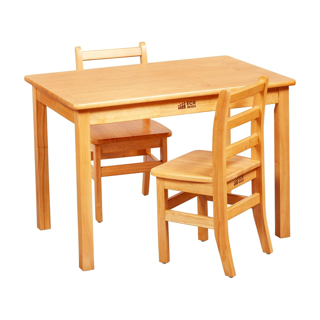 ECR4Kids 24in x 36in Rectangular Hardwood Table with 24in Legs and Two 14in Chairs, Kids Furniture, Honey