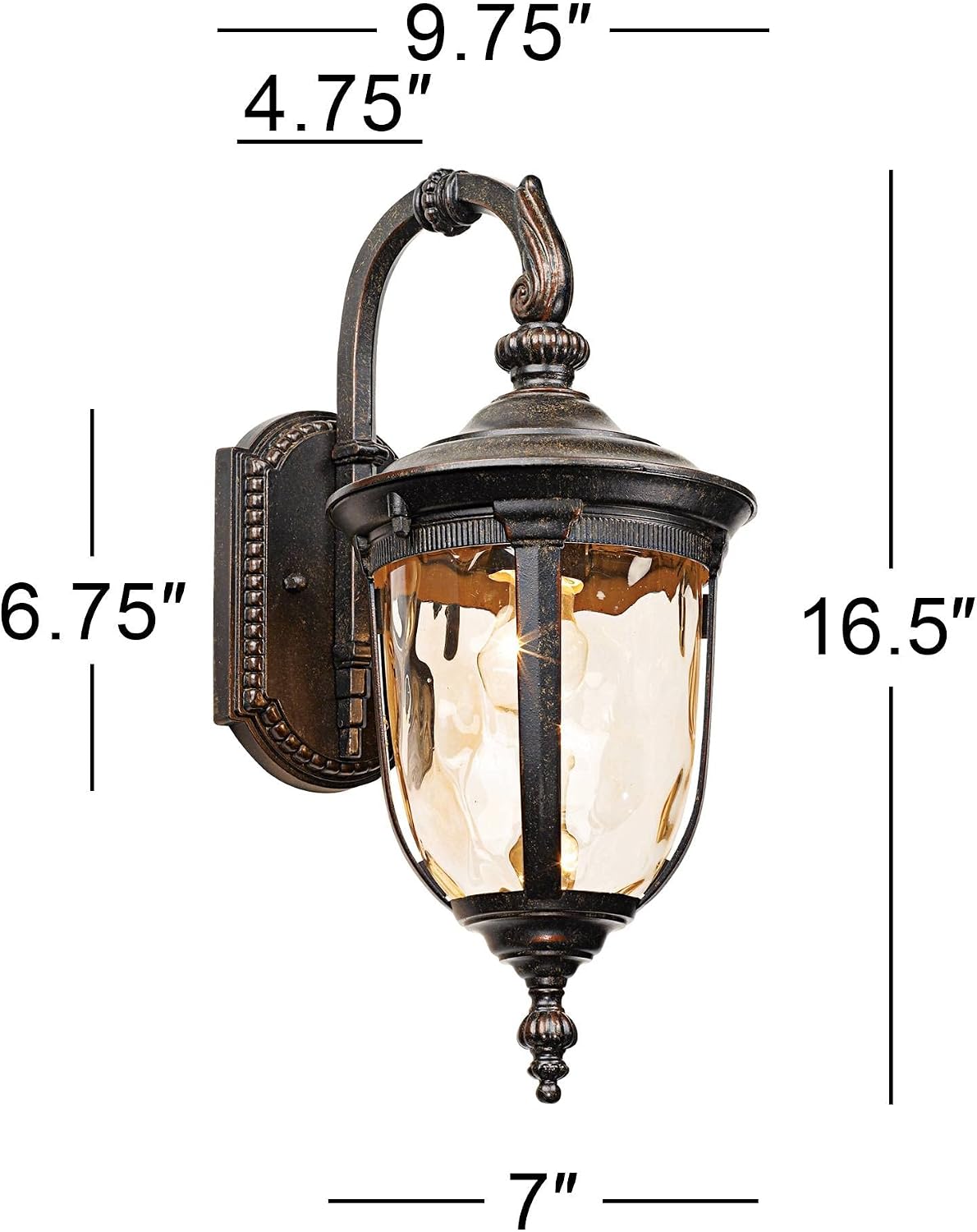 John Timberland Bellagio Rustic Downbridge Outdoor Wall Light Fixtures Set of 2 Veranda Bronze 16 1/2' Champagne Hammered Glass for Post Exterior Barn Deck House Porch Yard Patio Outside Garage
