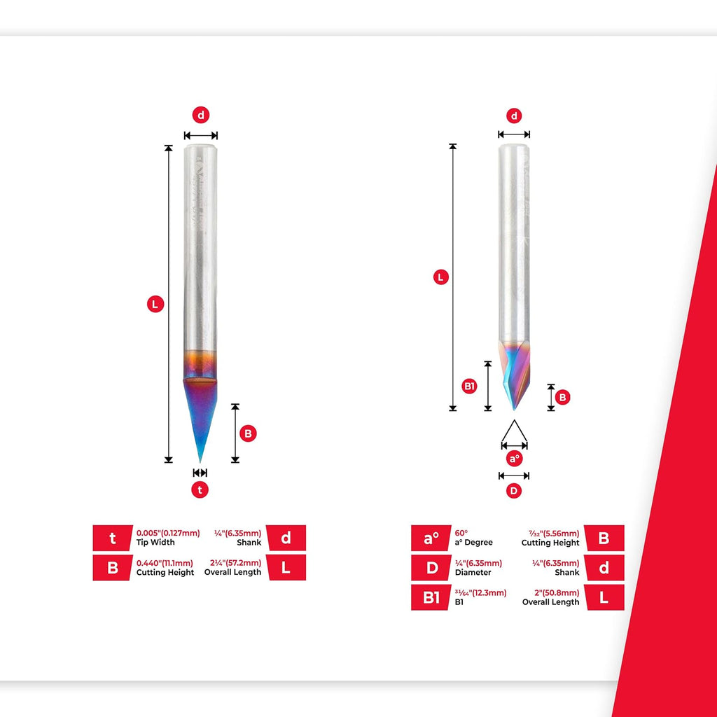 Amana Tool Spektra Coated Solid Carbide General Purpose CNC Spiral Plunge, V-Groove and Signmaking Router Bit Pack, AMS-270-K 4-Pc, 1/4 Inch Shank