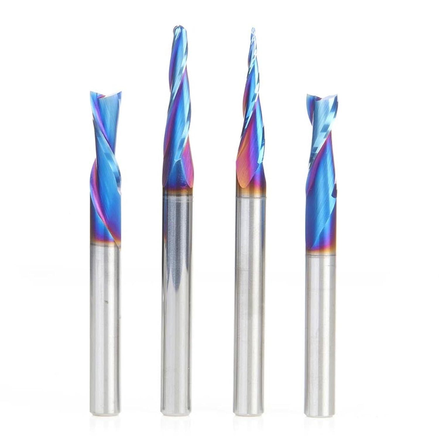 Amana Tool Spektra Extreme Tool Life Coated Solid Carbide General Purpose CNC Spiral Plunge and 3D Carving Router Bit Pack, AMS-272-K 4-Pc, 1/4 Inch Shank