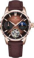 Pagani Design Luxury Men's Automatic Watch Skeleton Tourbillon Moon Phase Stainless Steel 100m Waterproof Leather Strap Men's Mechanical Watch