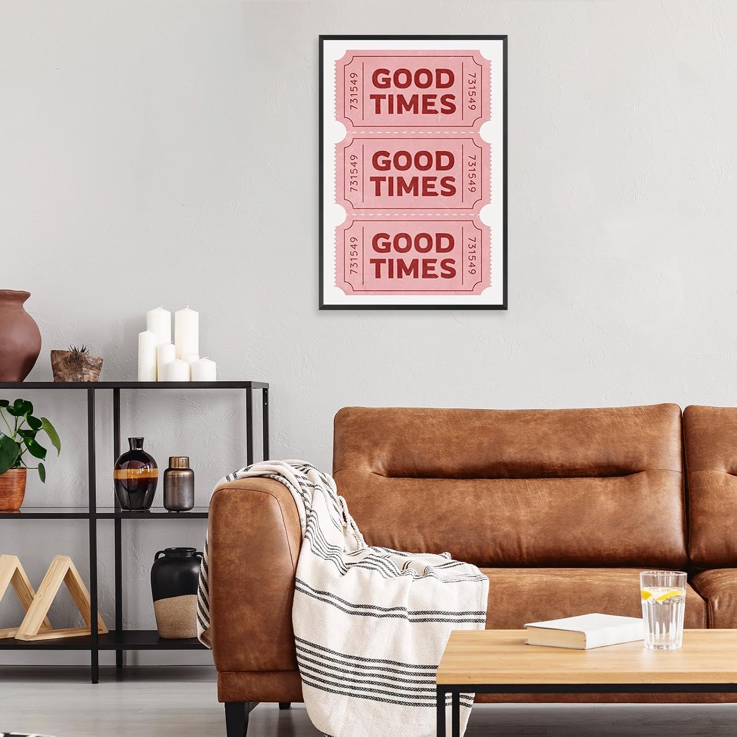 Vintage Pink Good Times Ticket Print Red Retro Pink Room Aesthetic Bathroom Canvas Wall Art Poster Trendy Pink White Pictures Ticket Wall Art For College Dorm Apartment Decor 24x36in Framed