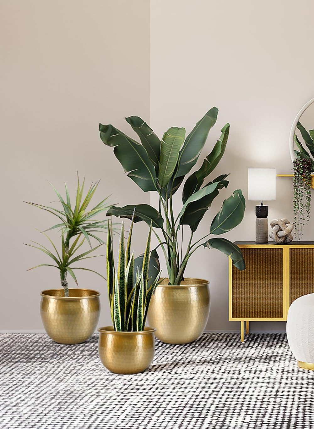 Serene Spaces Living Gold Brass Look Vintage Aluminum Vase - Perfect Decorative Accent for Plants, Weddings, and Events, Metallic Pot for Home, KIT - Small, Medium and Large