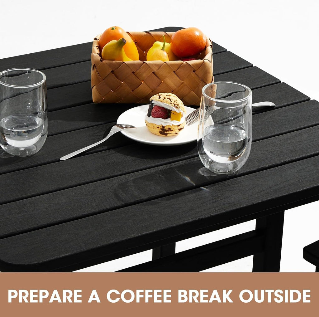 SERWALL Balcony Adirondack Chairs and Table 3 Pieces Set, Adirondack Bar Height Chairs Set of 2 and Bar Table, Outdoor Bar Stools Set for Bistro, Poolside, Backyard, Black
