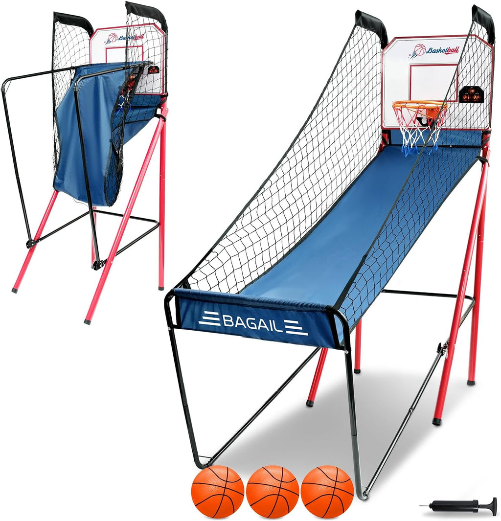 BAGAIL Basketball Arcade Game, Electronic Basketball Shooting Game, Arcade Sounds, Foldable Frame, 3 Balls, Inflation Pump, Ideal Indoor Sport Games - Single Shot