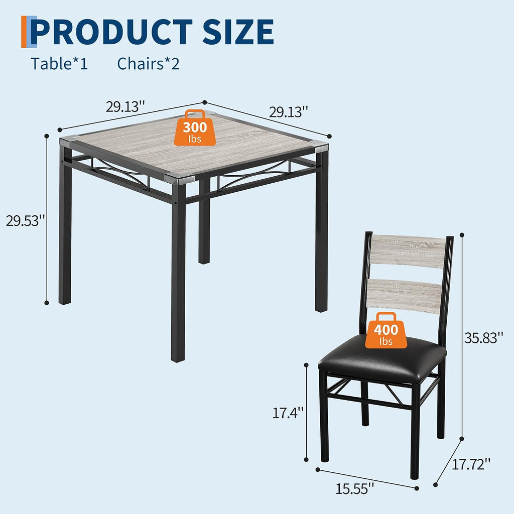 IDEALHOUSE Dining Table Set for 2 with Corner Protector, Dining Room Table Set for 2 with Upholstered Chairs, Wood Kitchen Table Chairs Set of 2, for Kitchen, Apartment, Retro Gary