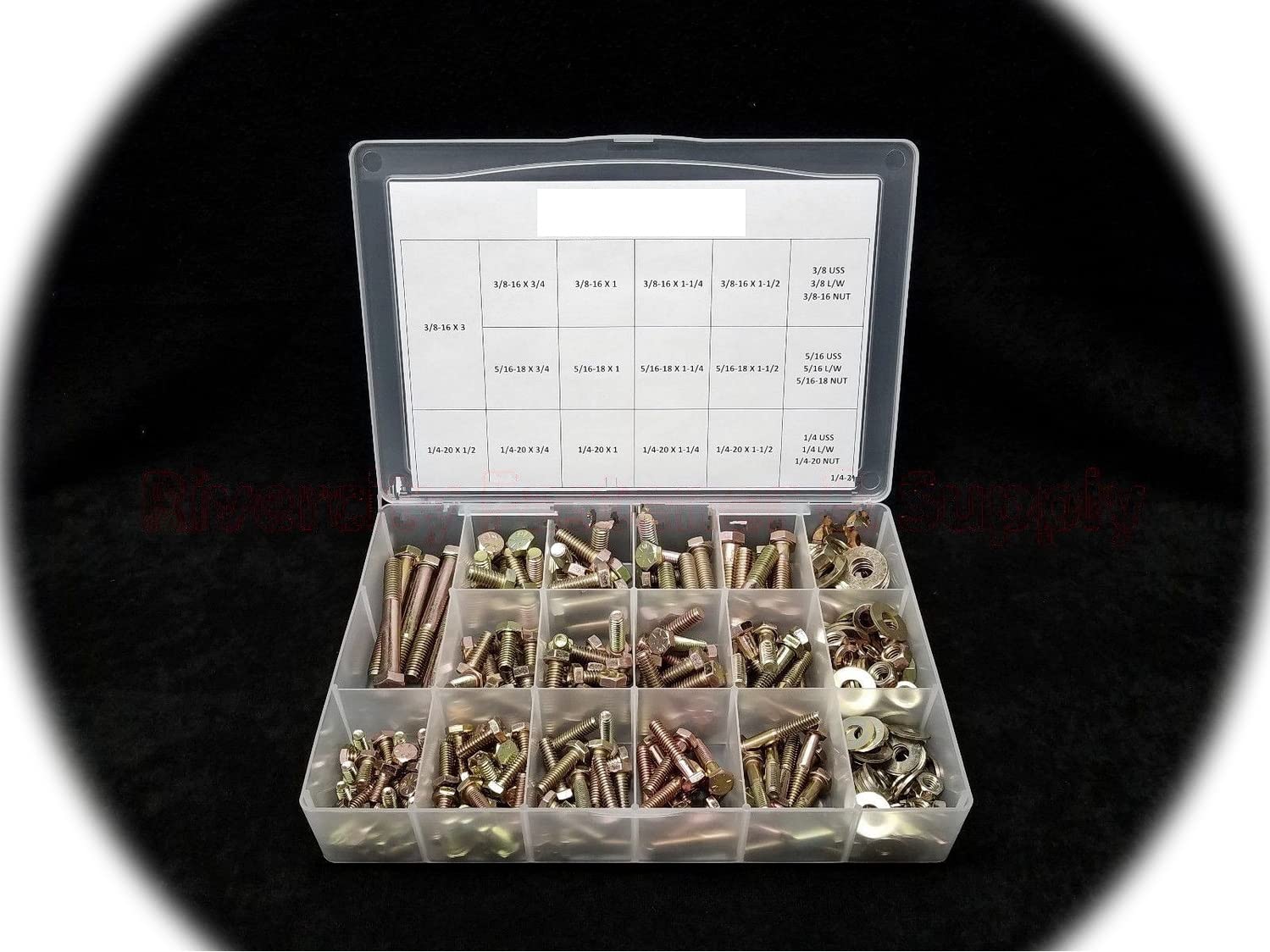 Grade 8 Nuts, Bolts, Hex Head Cap Screws, Washer Assortment Fine & Coarse Thread Hardware Fastener Kit Set RV9385S