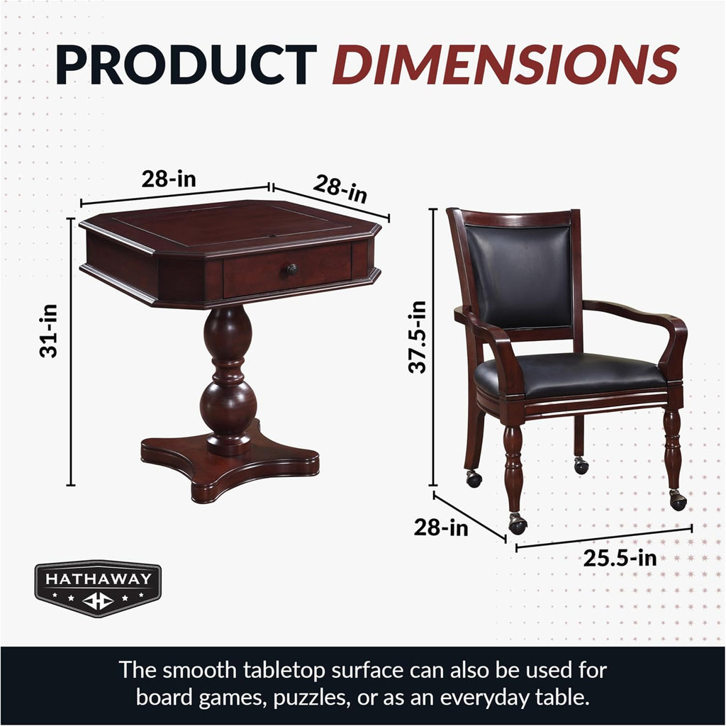 Hathaway Fortress 3 in 1 Chess, Checkers & Backgammon Pedestal Game Table and Chairs Set – Multipurpose Chess Table Furniture w/ Reversible Tabletop, Storage Drawers & Complete Accessories - Mahogany