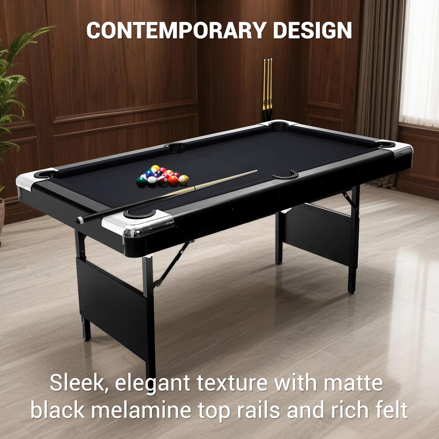 7 Foot Pool Table for Family, Foldable No Assembly Pool Table with Balls, Cues, Chalk, Rack & Brush, Portable Billiards Game Table for Apartment, Basement, Office & Game Room