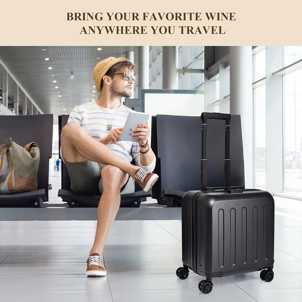 wine luggage 6-Bottle Airline Approved Wine Suitcase, TSA-Friendly Carry-On Luggage with Shockproof Foam | Compact, Lightweight Hard Shell Travel Case for Secure Airplane Transport (6 bottles)