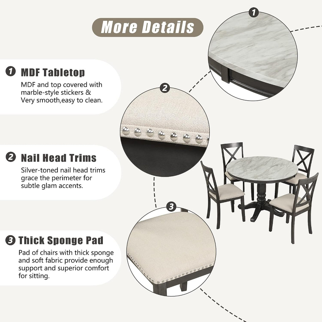 Harper & Bright Designs 5-Piece [Round] [Dining] [Table] and Chair Set, with Cushion Chairs for Family [Dining] Area, Wood