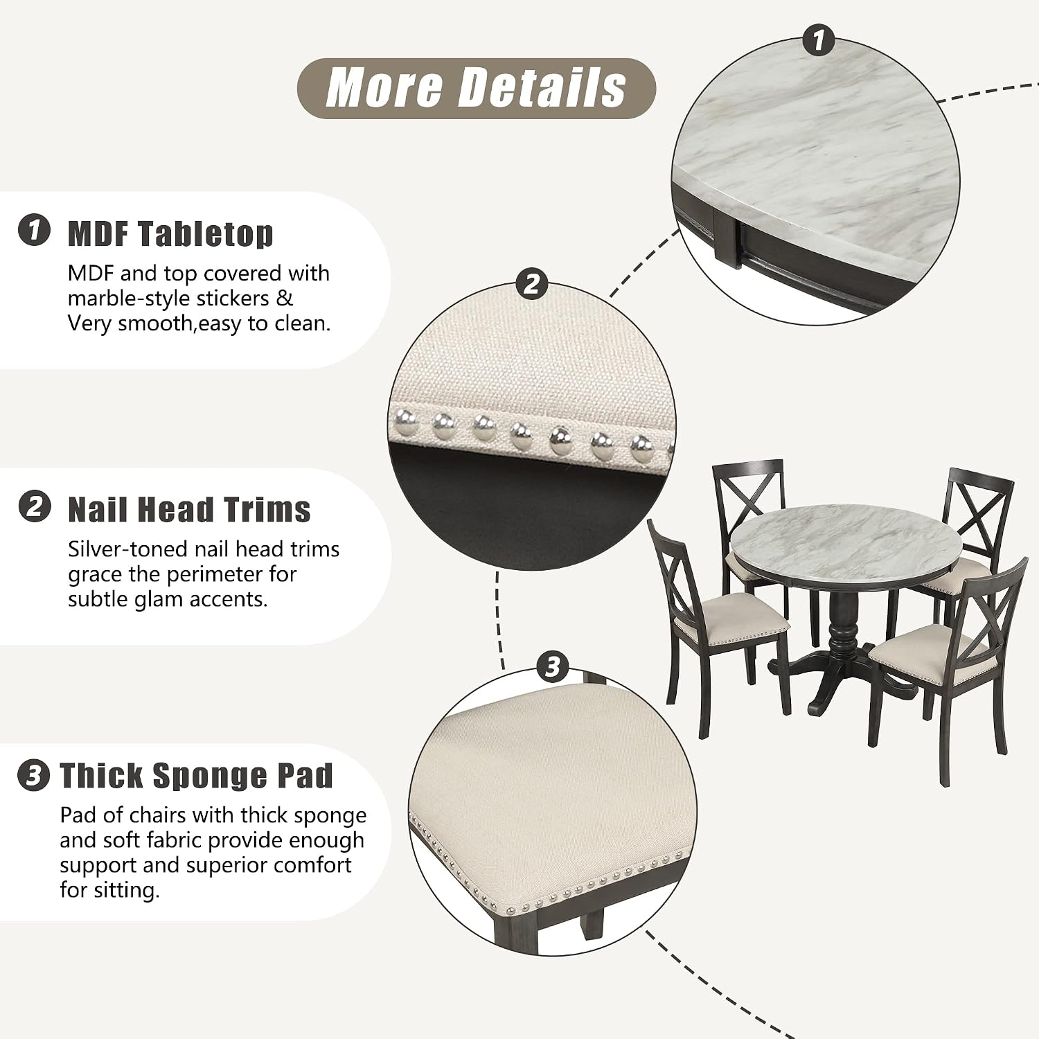 Harper & Bright Designs 5-Piece [Round] [Dining] [Table] and Chair Set, with Cushion Chairs for Family [Dining] Area, Wood