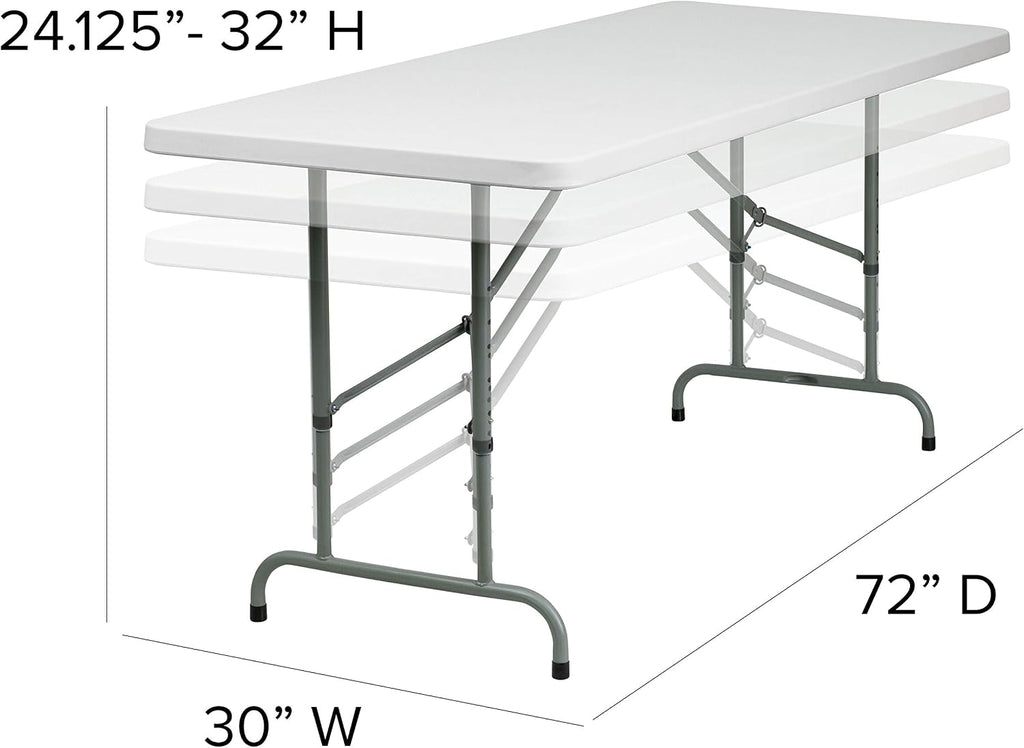 Flash Furniture Kathryn 6' Rectangular Adjustable Plastic Folding Event Table, Folding Portable Banquet Table for Indoor/Outdoor Events, White