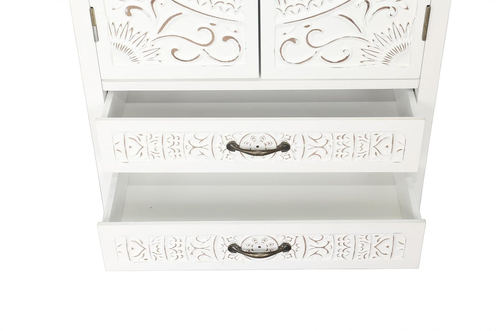 LKTART 48' Tall Vintage Sideboards Carved Wood Buffet Cabinet,Farmhouse Pantry Decorative Cabinet with Carved Doors and Drawers for Home Decor and Finishing Fir Wood