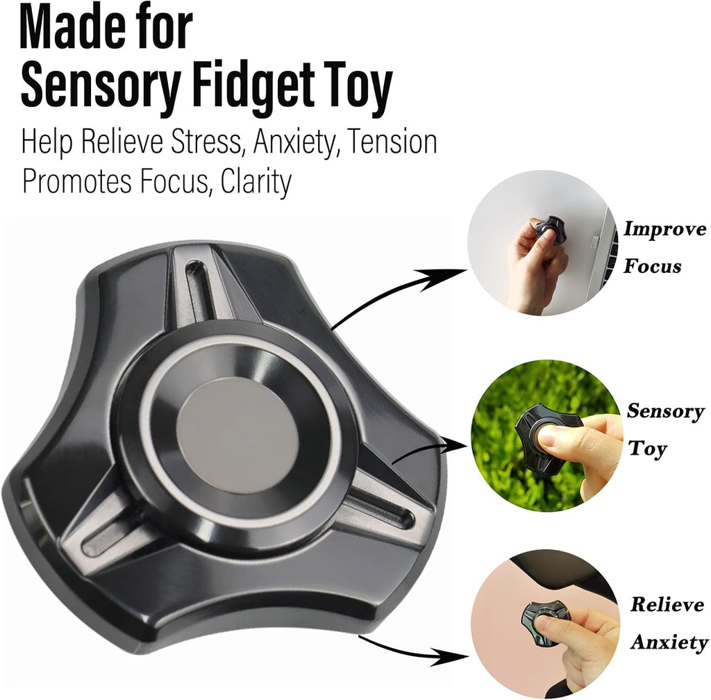 FREELOVE Premium Metal Fidget Spinner for Adults, Stainless Steel Heavy Silent Spinner with Precision Bearing, Small Office Desk Toy & EDC for Stress Relief Focus ADHD, Mini Zirconium Alloy Black