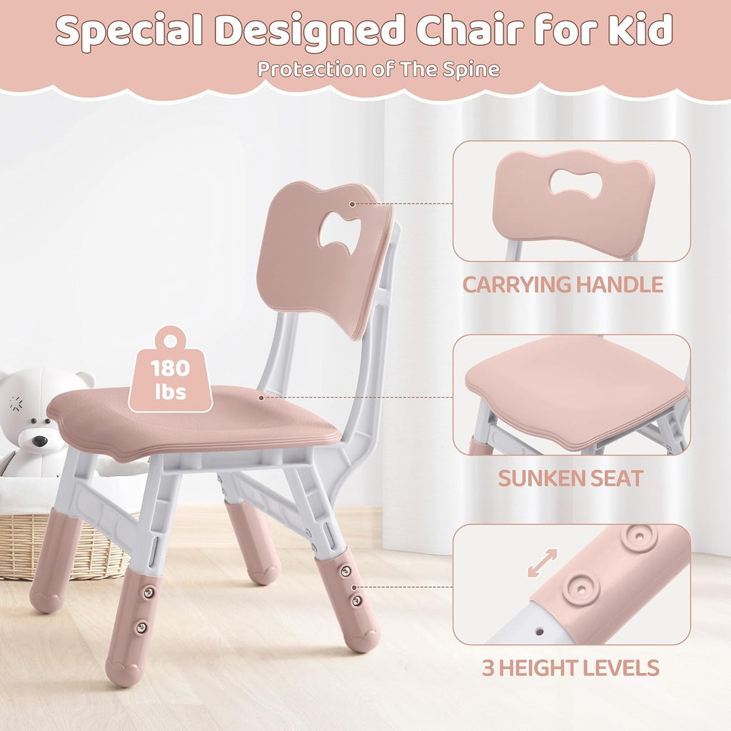 DOREROOM Kids Table and 4 Chairs Set, Height Adjustable (17.7'-26.1') Toddler Table and Chair Set, Multi-Activity Table with Graffiti Desktop, Children's Table and Chairs for Classroom, Home & Daycare