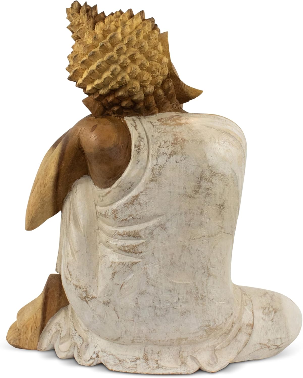 G6 Collection Wooden Serene Sleeping Buddha Statue Hand Carved Figurine Home Decor (16' Tall – Whitewashed)