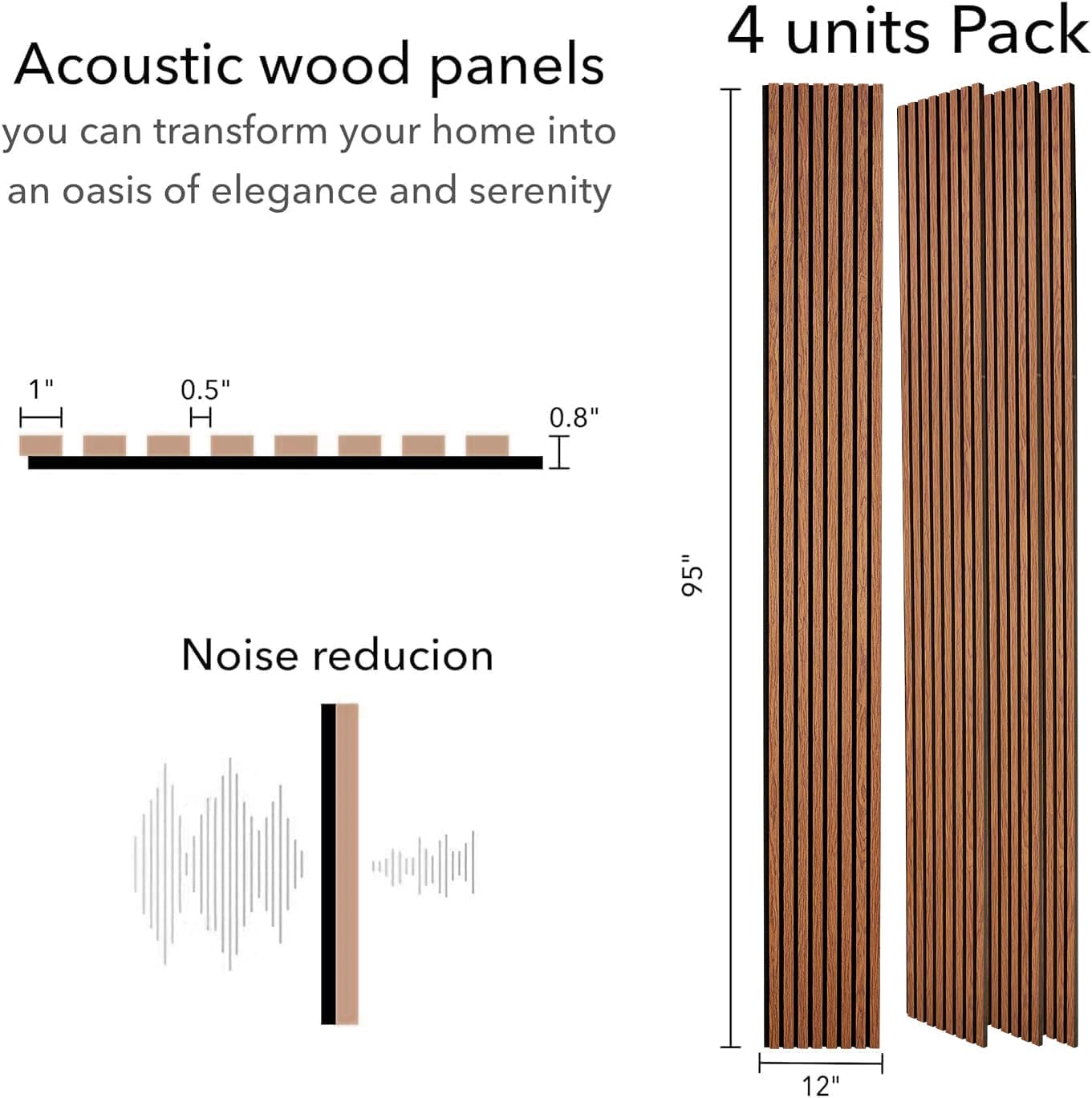 Wood Panels for Wall - Oak Acoustic Wall Panels - 4PK Wall Wood Panels - 94.49' x 12 - Soundproof Wall Panels for Decor - Acoustic Slat Wood Wall Panels for Interior Decoration of Walls (Oak Cherry)