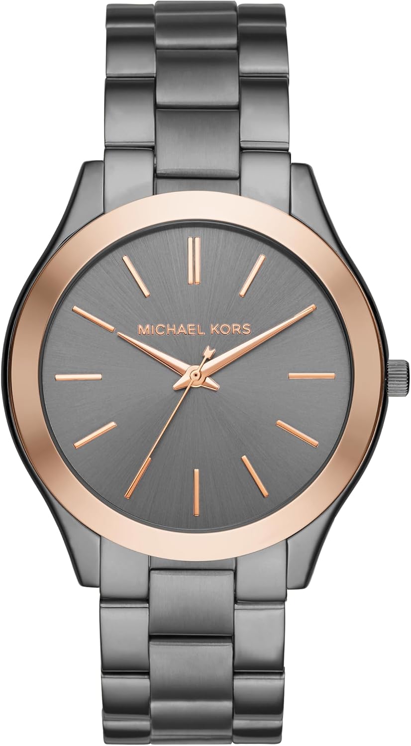 Michael Kors MK9122 - Slim Runway Three-Hand Beige Gold-Tone Stainless Steel Watch