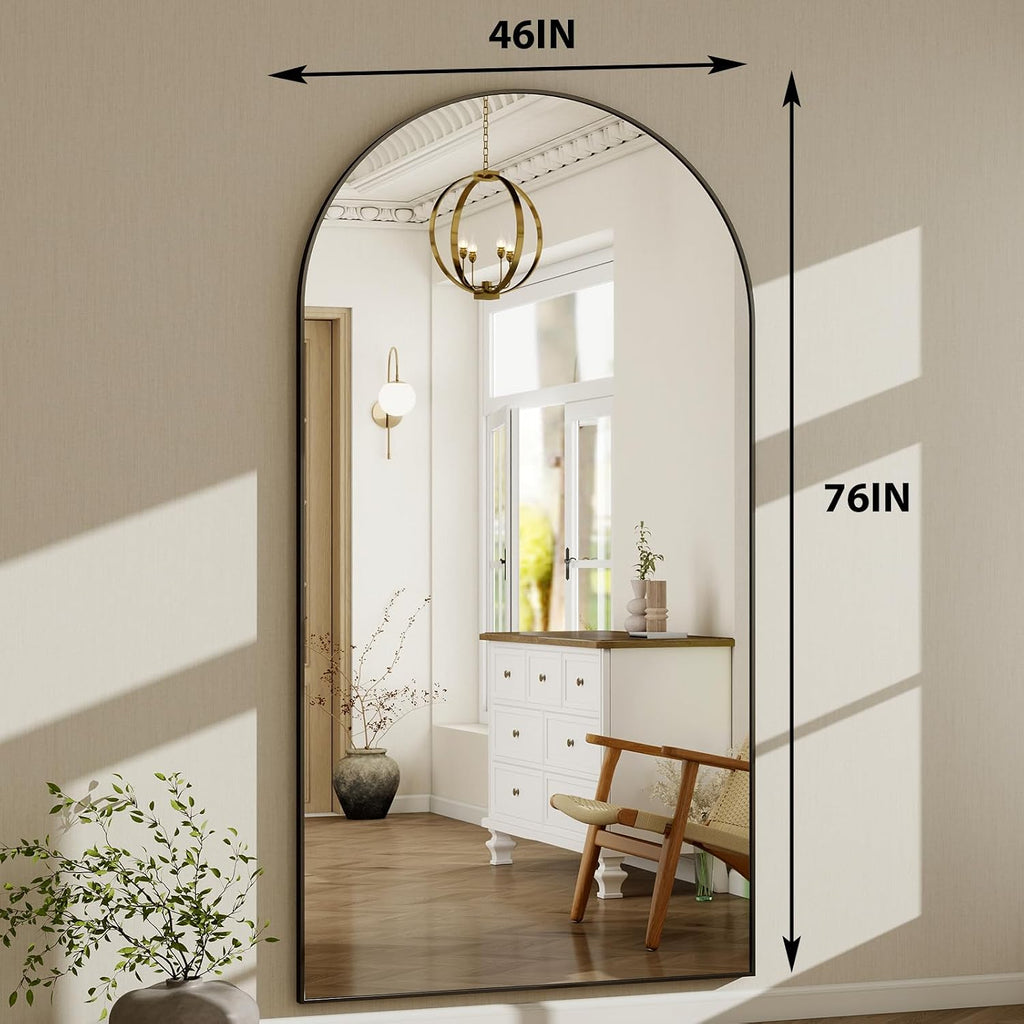 HARRITPURE 76'x46'Full Length Mirror - Arch Floor Mirrors with Aluminum Alloy Frame Free-Standing Wall Mounted or Leaning Large Bedroom Dressing Mirror,Black