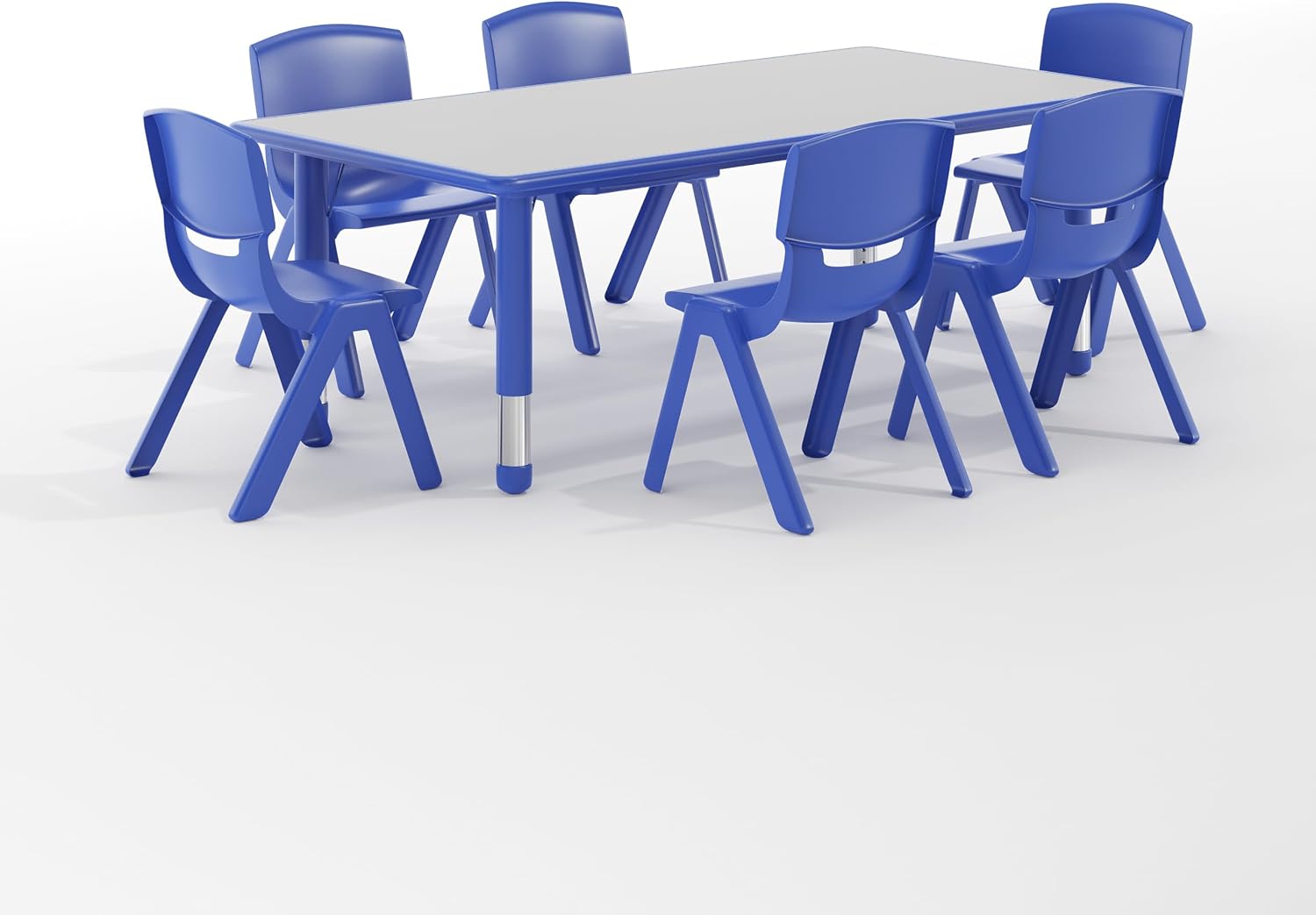 EMMA + OLIVER 23.625' W x 47.25' L Blue Plastic Activity Table Set-6 Chairs