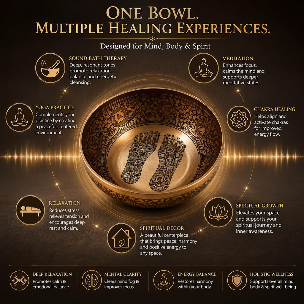 16 Inch Buddha Foot Singing Bowl Handmade in Nepal | Etched Meditation Sound Bowl for Healing Sound Bath Yoga Relaxation Mindfulness & Spiritual Wellness