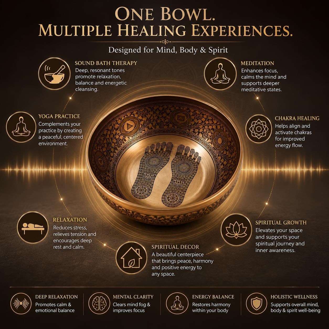 16 Inch Buddha Foot Singing Bowl Handmade in Nepal | Etched Meditation Sound Bowl for Healing Sound Bath Yoga Relaxation Mindfulness & Spiritual Wellness