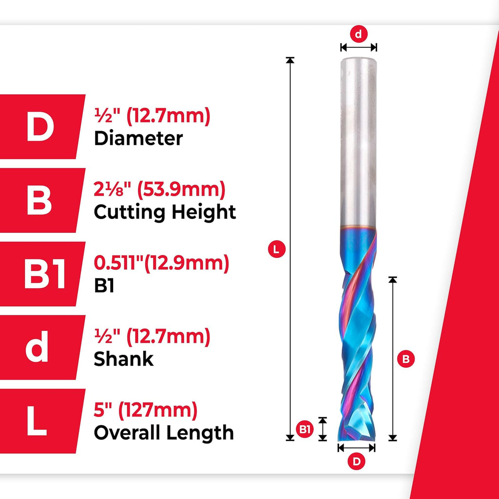 Amana Tool Spektra Extreme Tool Life Solid Carbide CNC Compression Spiral Router Bit, 46035-K, 1/2 D x 2-1/8 CH x 1/2 Shank x 3 Inch Long 2 Flute