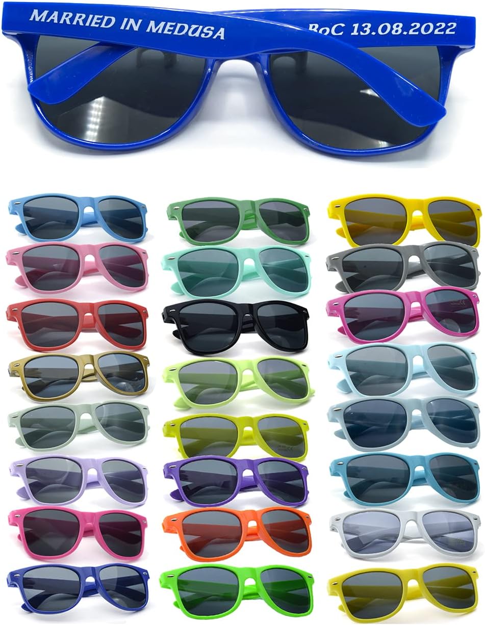 Personalized Sunglasses Bulk Party Favors Adult Gifts Custom Wedding/Bachelor/Birthday/Bridal/Groomman/Company Personalized Party Sunglasses Gifts for Guests (120PC Dark Blue)