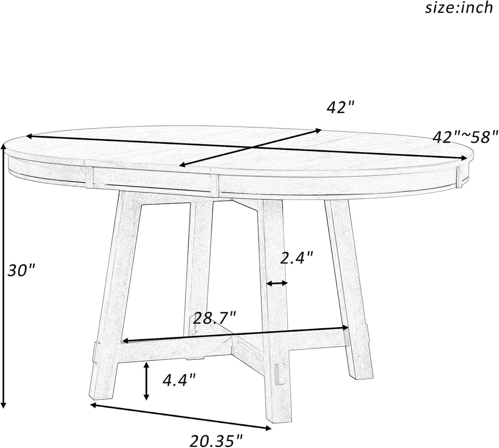LUMISOL 42'-58' Extendable Round Dining Table for 4-8, Farmhouse Kitchen Table with Removable Leaf, Solid Wood Oval Dinner Tables for Kitchen, Dining Room, Living Room, Natural