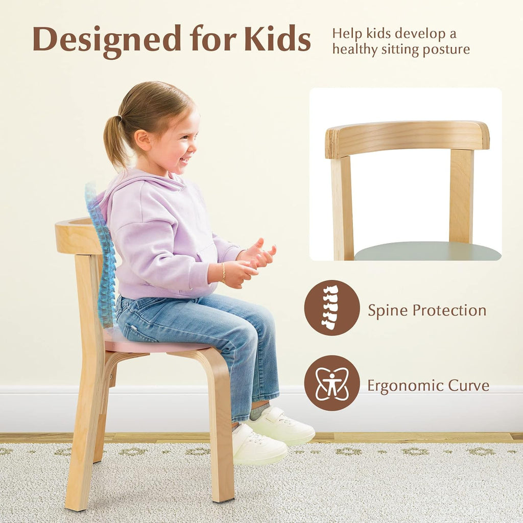 Costzon Kids Table and Chair Set, 5-Piece Wooden Activity Desk Set w/Toy Bricks, Classroom Playroom Daycare Furniture for Playing, Drawing, Reading, Bentwood Toddler Table and Chairs (Assorted)