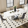 POVISON 71' Modern Dining Table for 6, Glossy White Dining Room Table, Sintered Stone Minimalist Tabletop with Gray Carbon Steel Pedestal, 71 inch Rectangle Dining Table (Table Only)