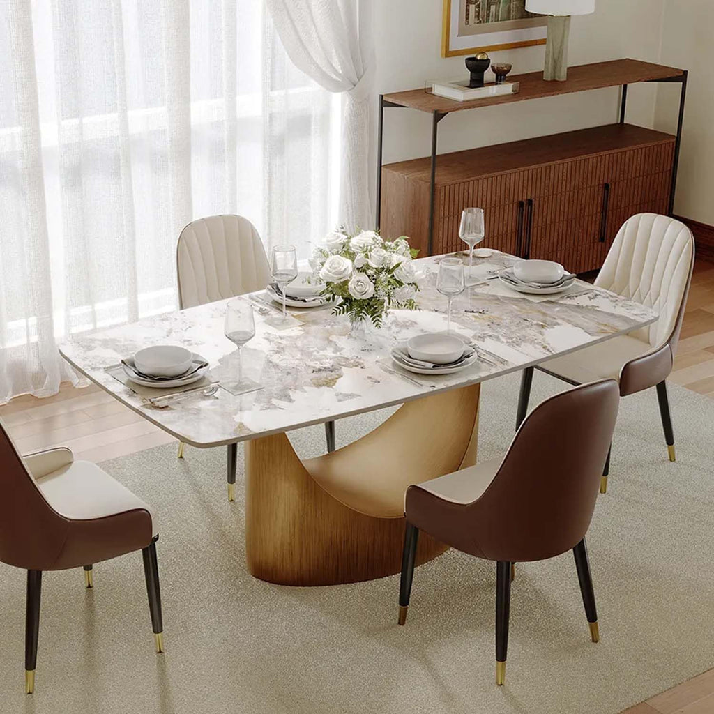 POVISON 63' Hobart Dining Table for 4, Rectangular Dining Table, Glossy Pandora Sintered Stone Tabletop with Bronze Carbon Steel Base for Dining Room (Table Only)